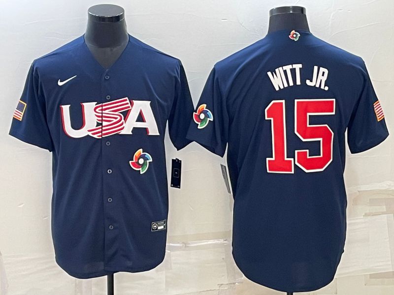 Men 2023 World Cub USA #15 Witt jr Blue Nike MLB Jersey7